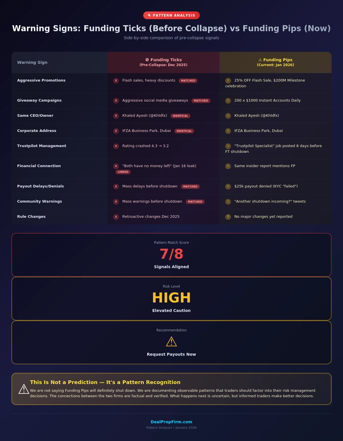 Comparison table of warning signs between Funding Ticks and Funding Pips
