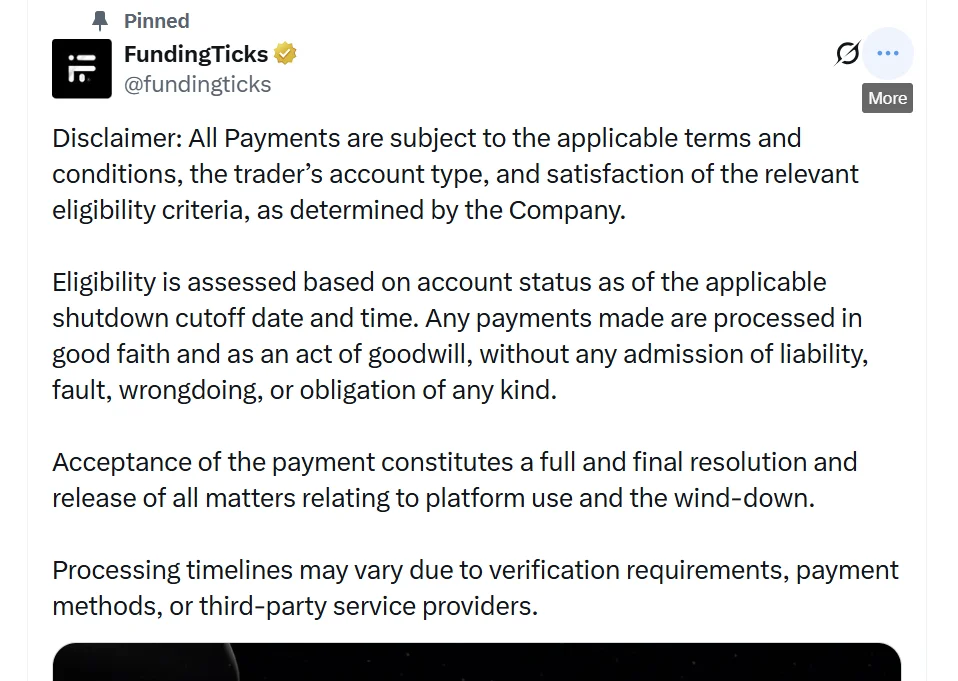 Full official announcement from FundingTicks homepage